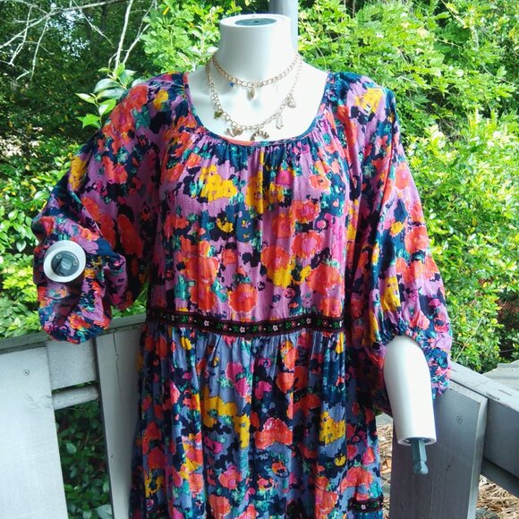 Anthro Tiered Puff Sleeve Cottagecore Prairie Boho Floral Midi Dress - Picture 5 of 9